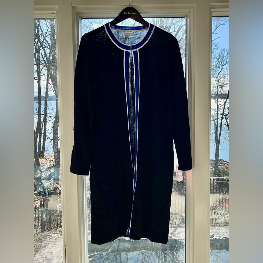 New Calvin Klein medium clasp at neck blazer. Navy with royal blue white trim.